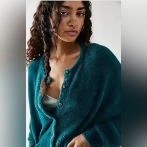 FREE PEOPLE-ONE || Allegra Teal Green Cardigan Sweater. Sz. XS/TP